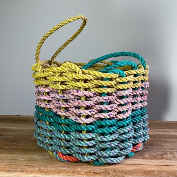 Handmade Recycled Nautical Rope Basket Storage Bin - Pastel Colors - Picture 12 of 16
